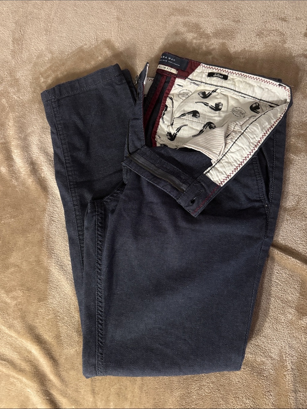 Zara Men's Navy Blue Chinos - Slim Casual